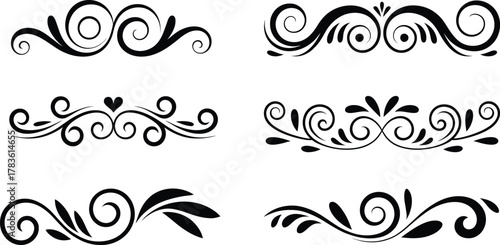 Elegant black floral swirls and ornamental designs decorative art silhouette
