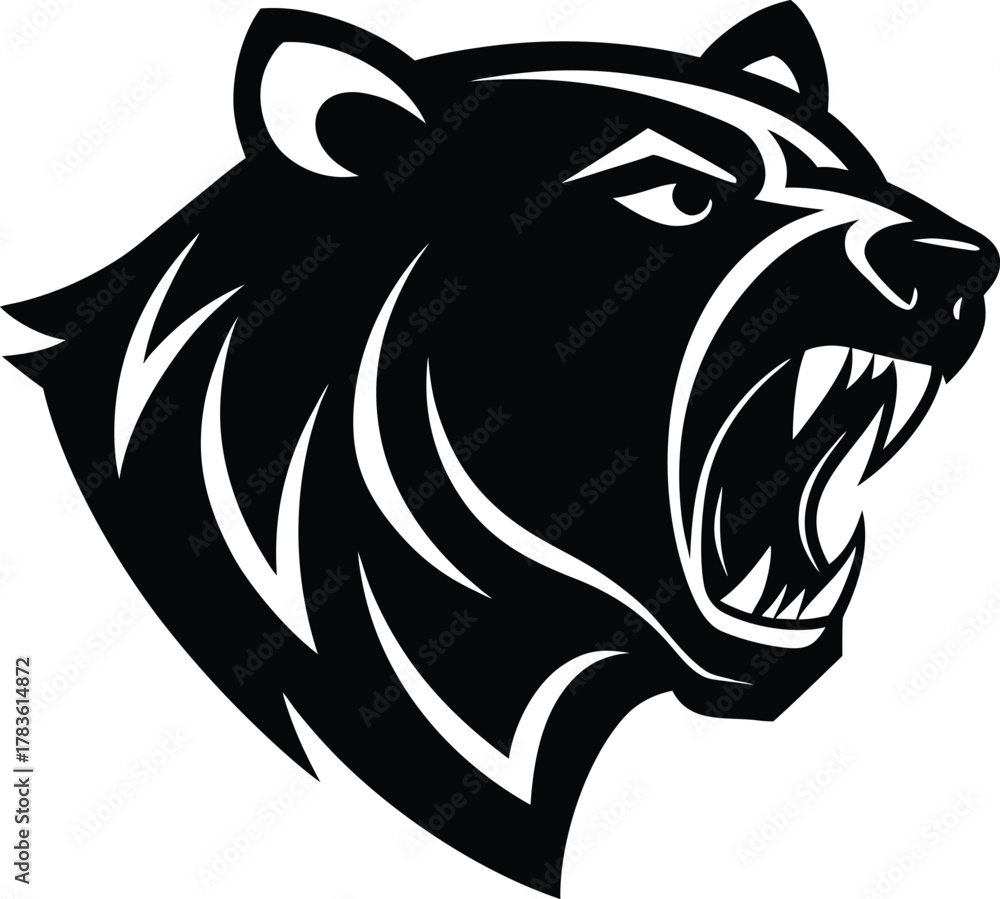 Obraz premium Bold line art roaring bear head logo design