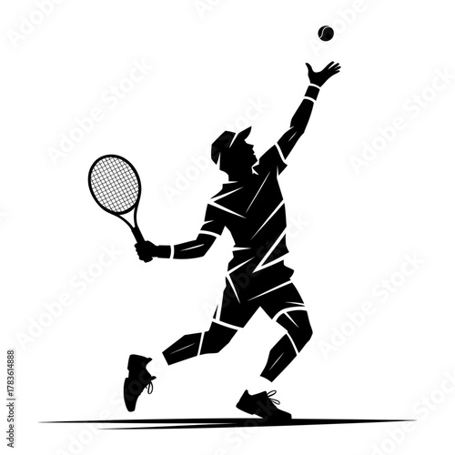 silhouette of tennis player serving ball black and white vector illustration symbolizing strength and focus