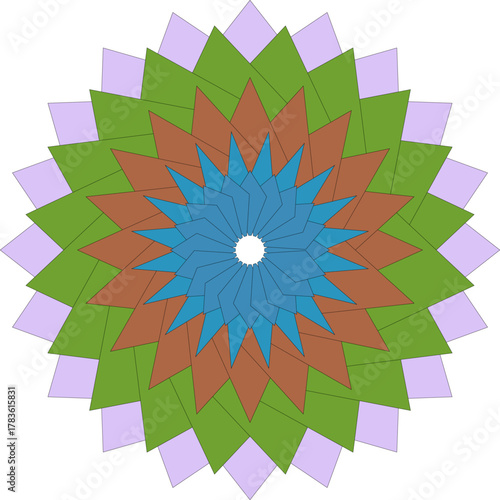 Geometric Flower Pattern in Blue Brown Green and Purple Tones