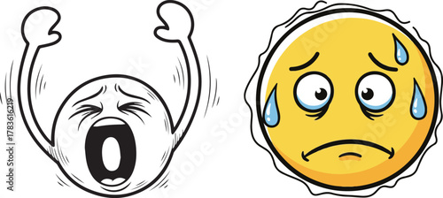 Cartoon Distressed Emoticons Expressing Sadness and Anxiety Vector Art