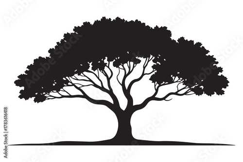Large tree silhouette icon with spreading branches and dense foliage in bold black design
