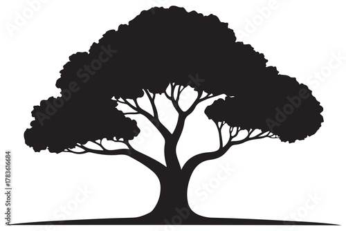 Large tree silhouette icon with spreading branches and dense foliage in bold black design
