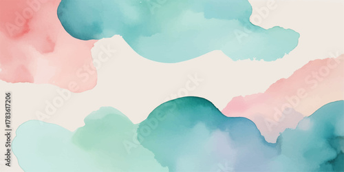 Abstract blue sky watercolor background with light clouds and paper texture