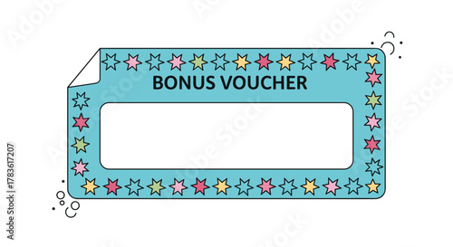 A cheerful light blue bonus voucher with colorful star borders and a blank space for details, designed for special offers and promotions.