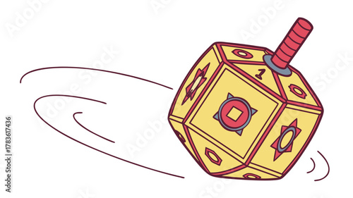 Colorful Spinning Dreidel Toy Vector Silhouette, Illustration of a Hanukkah menorah with lit candles