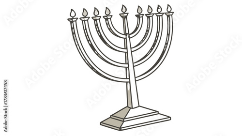 Hanukkah Menorah with Lit Candles Outline Vector, Illustration of a Hanukkah menorah with lit candles