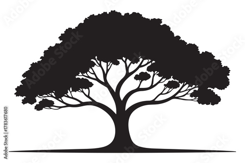 Large tree silhouette icon with spreading branches and dense foliage in bold black design

