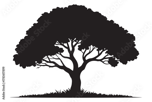 Large tree silhouette icon with spreading branches and dense foliage in bold black design
