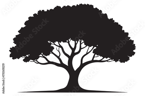 Large tree silhouette icon with spreading branches and dense foliage in bold black design
