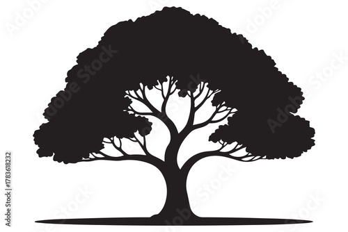Large tree silhouette icon with spreading branches and dense foliage in bold black design
