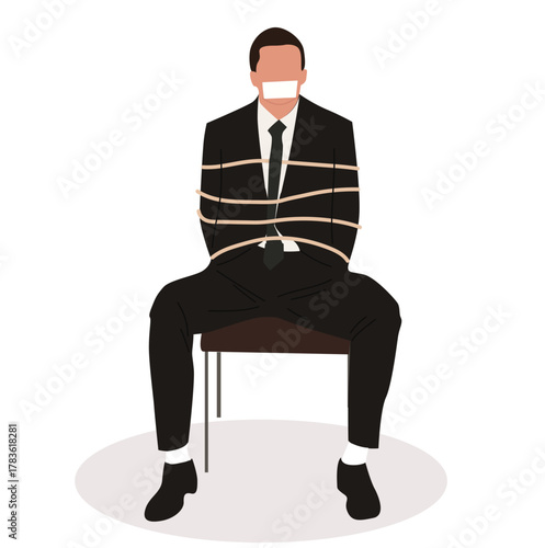 man's body tied to a chair.Kidnapped man vector illustration, tied up hostage businessman sitting at the chair