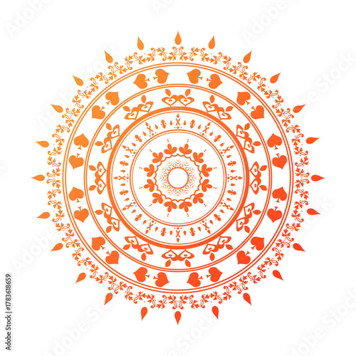 A vibrant orange gradient mandala with decorative circular layers and cultural-inspired patterns. Great for posters, festival graphics, invitations, and digital artwork.