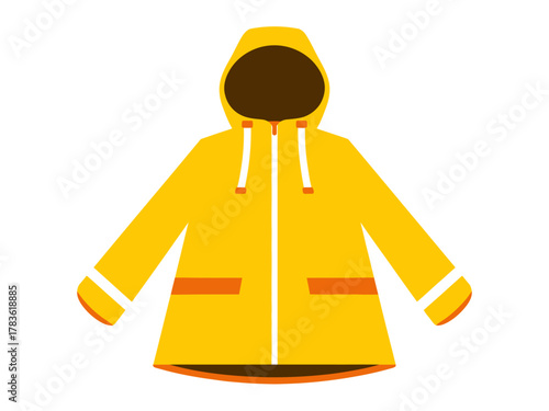 A vibrant yellow rain jacket designed to keep you protected from the elements, featuring a hood and pockets, perfect for outdoor adventures in wet weather conditions.