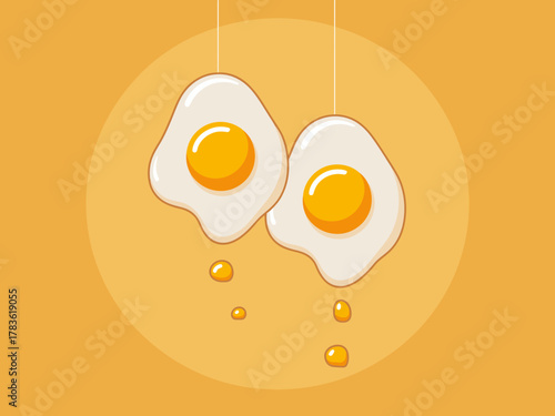 A visually appealing image of two fried eggs with vibrant yolks, situated against a cheerful yellow background, symbolizing comfort food and sunny mornings.