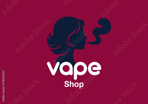 A stylish logo design for a vape shop, featuring a silhouette of a woman exhaling smoke, presenting a trendy aesthetic appealing to contemporary vape culture enthusiasts.