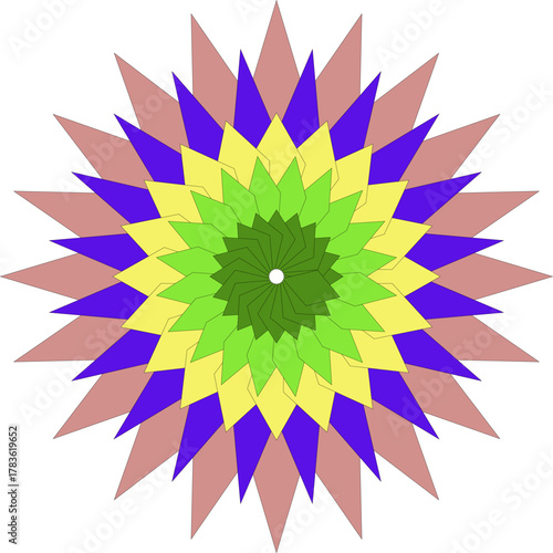 Geometric Mandala Design with Vibrant Colors and Triangular Shapes Illustration