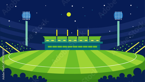 Illustration of a cricket stadium at night
