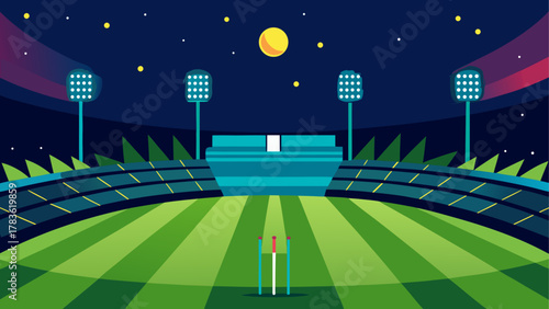 Illustration of a cricket stadium at night