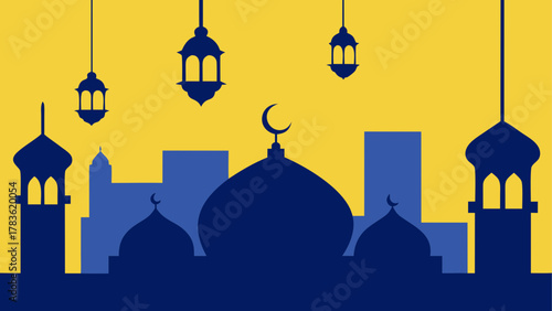 Cityscape silhouette with islamic theme