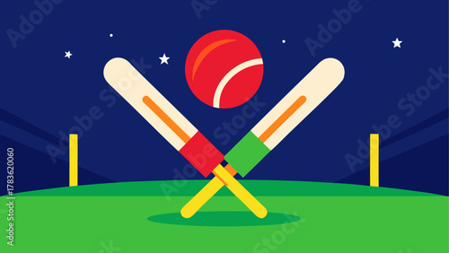 Cricket bats and ball under starry night