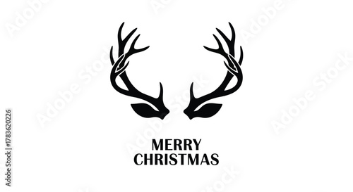 Minimalist black silhouette of reindeer antlers above merry christmas text on a white background