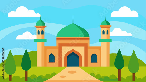 Illustration of a mosque with green dome