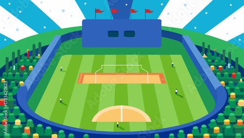 Illustration of a colorful cricket stadium