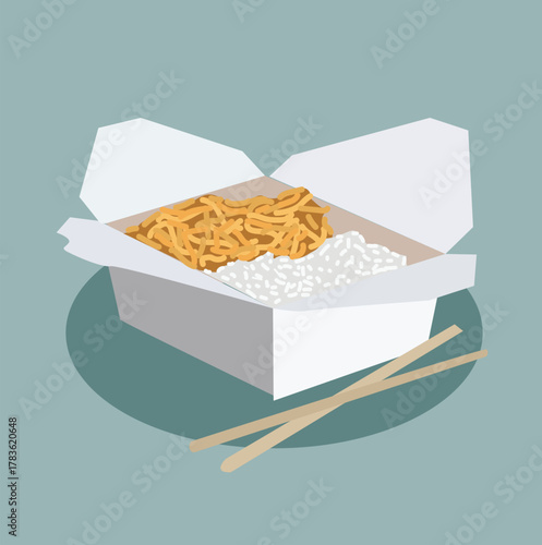 noodles and rice in the paper box package.Noodle with paper box package .