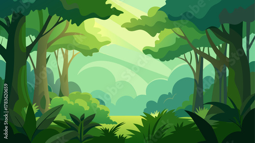 Illustration of a green and lush forest