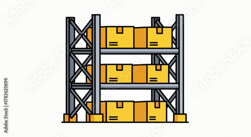 Organized Inventory: Full Metal Shelves with Cardboard Packages
