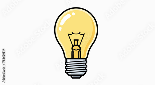 Bright Idea Glowing Light Bulb Illustration - Simple Cartoon Concept