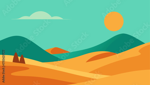 Cartoon desert landscape with sun and hills