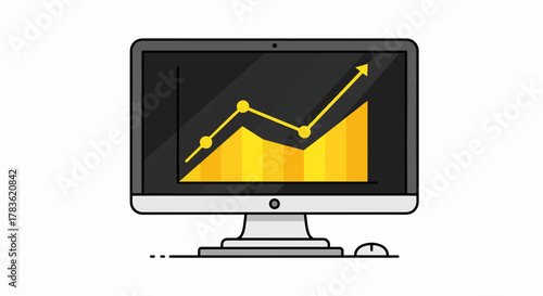 Digital Growth & Success: Upward Trend Chart on a Modern Desktop Monitor