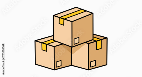 Logistics Stack: Three Cardboard Shipping Boxes Illustration