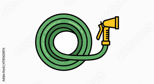 Essential Garden Watering Hose with Yellow Spray Nozzle Vector Illustration