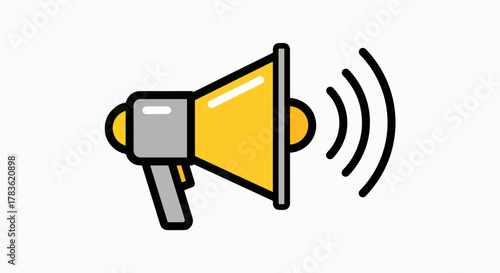 Obraz na plátně Loud and Clear Message: Vibrant Yellow Megaphone Icon with Sound Waves