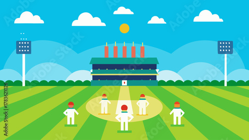 Illustration of cricket players in field
