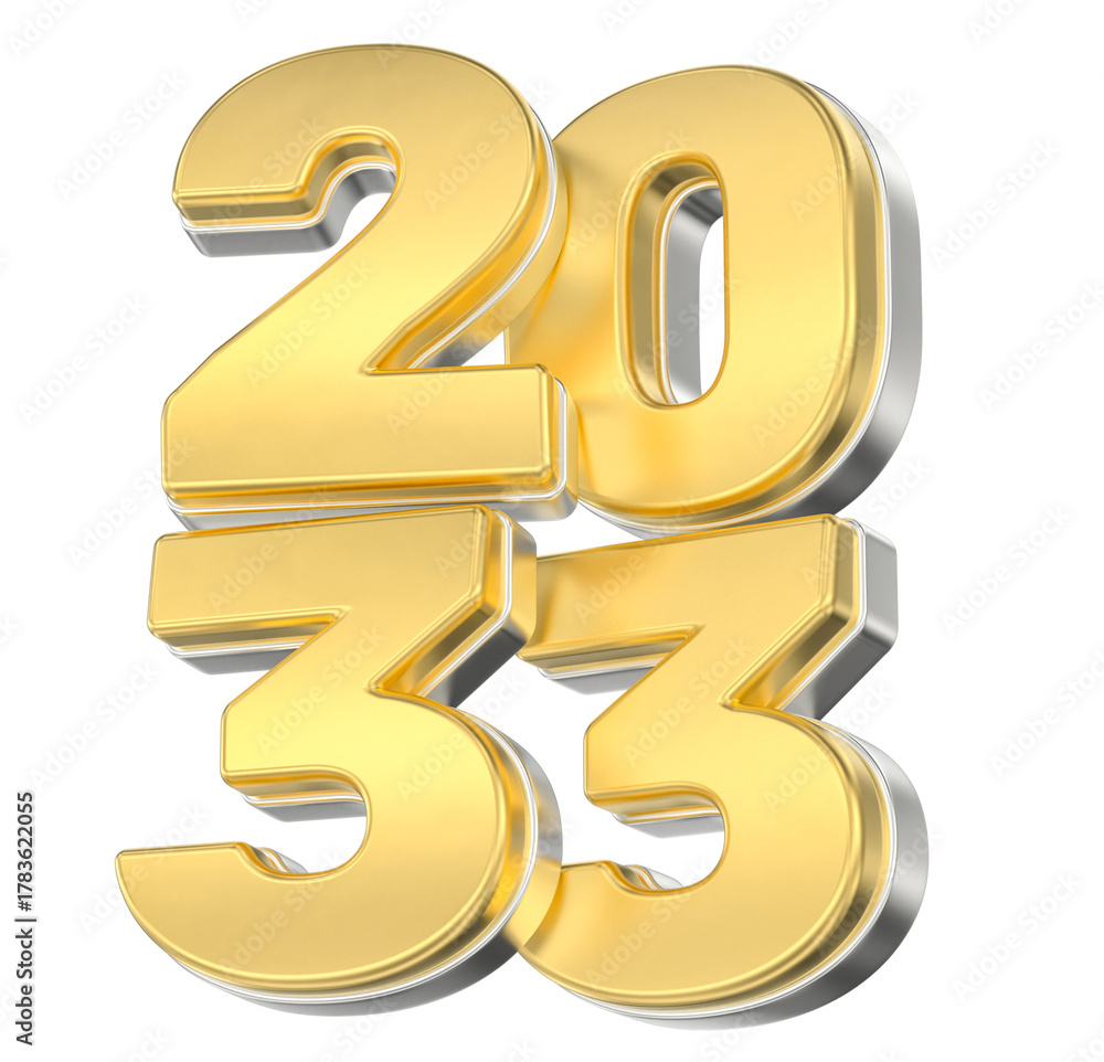 Obraz premium Luxury Golden 3D Number 2033 Isolated on White Background Representing New Year, Future, and Success