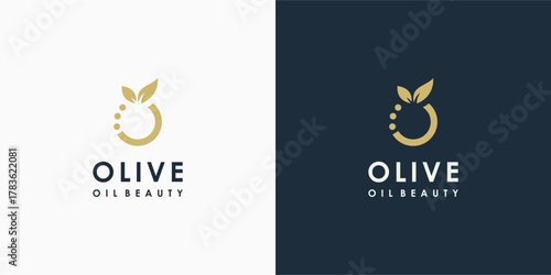Elegant Olive Oil Beauty Brand Logo with Leaf and Droplet Elements