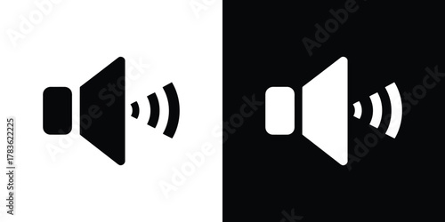 Audio Speaker Volume Symbol Icon, Sound Waves on a White and Black Background
