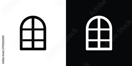 Black White Window Icon Arched Shape Simple Minimalist Style Element