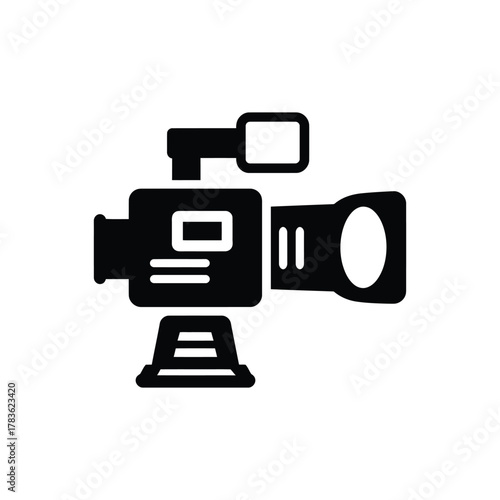 Professional Camcorder Silhouette with Lens on Transparent Background