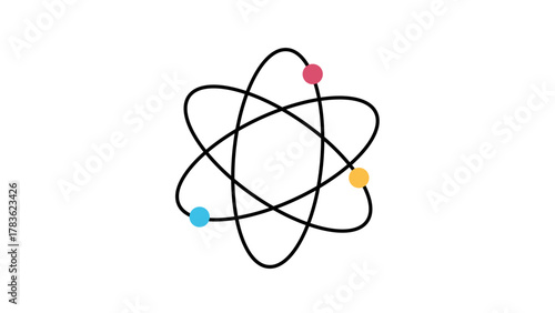 Atomic structure icon with colorful electrons flat vector illustration isolated