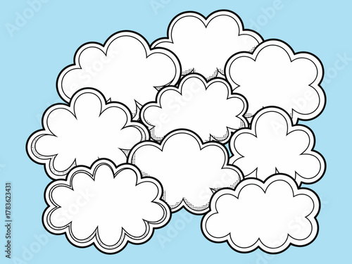 This image showcases a playful collection of blank speech bubble shapes on a soft blue background, ideal for creative notes, discussions, or adding context in various projects.