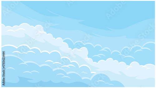 Blue sky with soft white clouds cartoon vector illustration background for weather or nature design