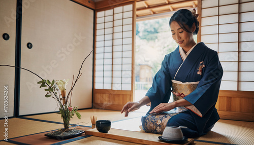 Traditional Japanese Tea Ceremony in Tatami Room