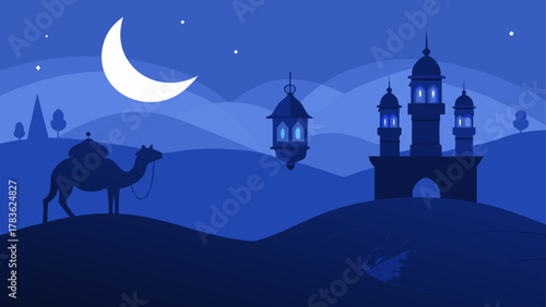 Night scene with camel and architecture