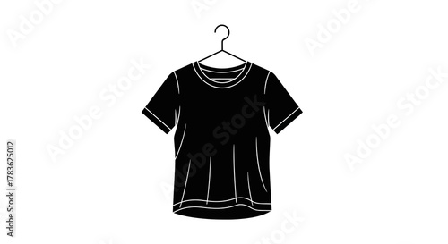 Black T-shirt on a Hanger A Simple and Stylish Clothing Item for Everyday Wear