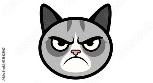 Angry cat illustration, grumpy feline expression, vector design for meme and humor, cartoon face